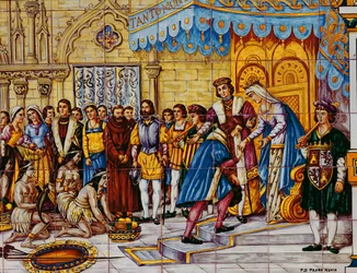Carreaux représentant la réception de Christophe Colomb par les Rois Catholiques, Ferdinand d